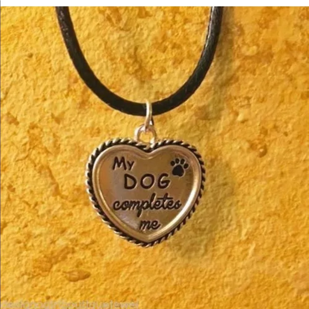 Paw Print Necklace My Dog Completes Me Black Cord